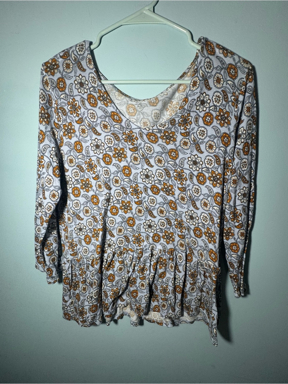 Loft outlet Women's White Floral Peplum Top with Mustard Accents